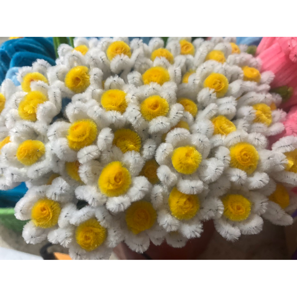 ดอกเดซี่สีขาว ดอกแซม ดอกไม้ลวดกำมะหยี่ 12ดอก