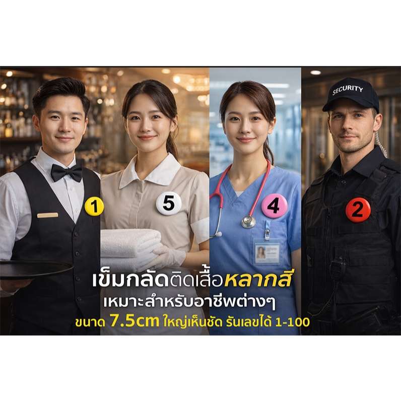 เข็มกลัดตัวเลข ขนาดใหญ่ 7.5 ซม. | เลข 1-100 | สีสดชัด | ราคา 18 บาท | โรงงานผลิตเอง 20 ปี  🎯 เข็มกลัดตัวเลขขนาดใหญ่พิเศษ