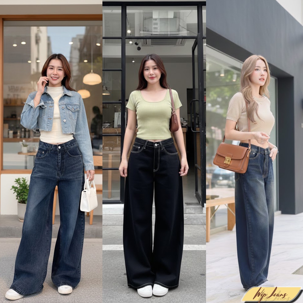 กางเกงยีนส์ผู้หญิงขากระบอกใหญ่ทรงBaggy jeans ผ้าไม่ยืด ขากว้างใส่สบายสาวอวบใส่ได้ TB09