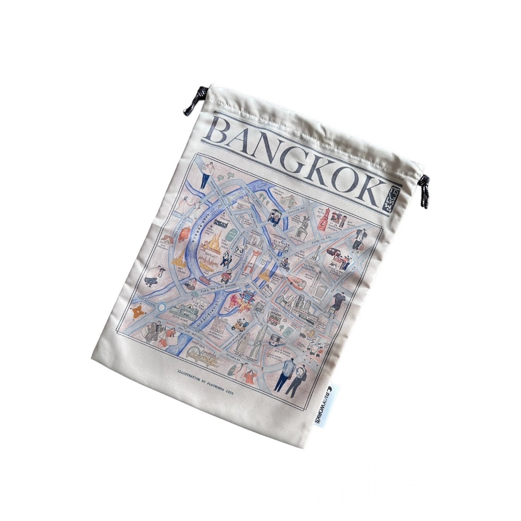 Playworks ถุงหูรูดชุดเดินทาง / Drawstring travel bag – Bangkok downtown