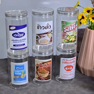 กระปุกใส่เครื่องปรุง+สติกเกอร์กันน้ำเนื้อเงิน (ฝาใส) ฝาเกลียว เนื้อFood grade ขนาด 450 มล.