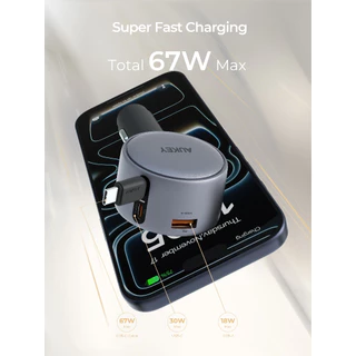 AUKEY CC-P5 67W ที่ชาร์จในรถยนต์ Car Charger พร้อมสายชาร์จในตัว ชาร์จ 3 เครื่อง