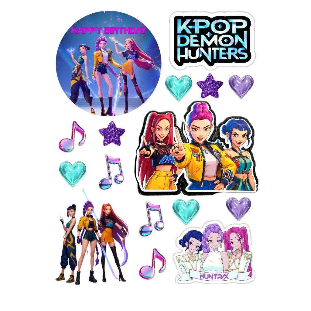 แผ่นเวเฟอร์ตกแต่งเค้ก พิมพ์ลายKpop demon hunters #Kpop demon hunters