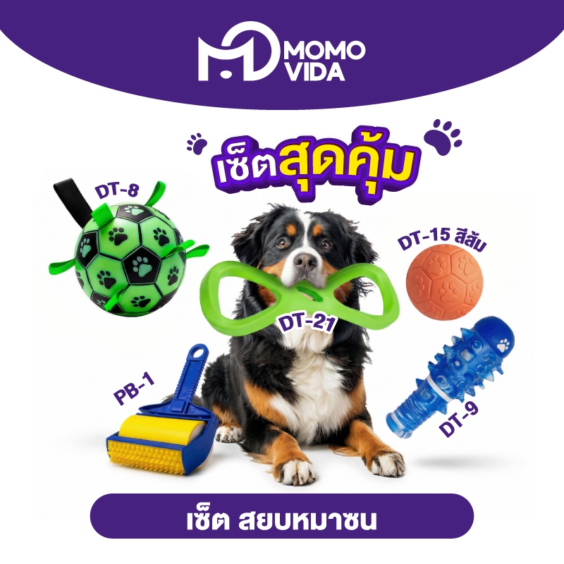 MOMOVIDA เซ็ตสุดคุ้ม เซ็ตสยบหมาซน ดูแลสุขภาพฟันและเสริมทักษะสุนัข พร้อมแปรงกำจัดขน 2in1 ทนทาน ของเล่นสุนัข ลูกบอลสุนัข