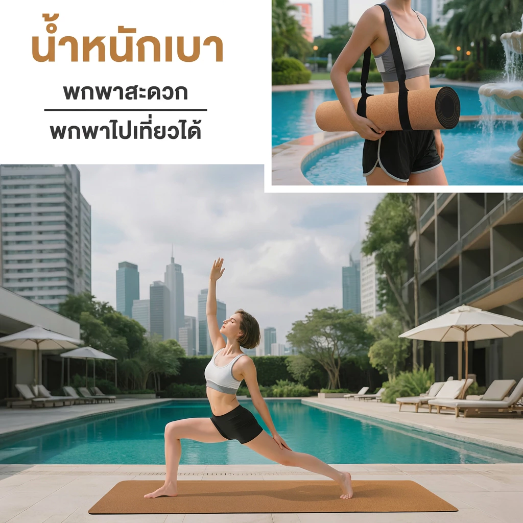 เสื่อโยคะไม้ก๊อก แผ่นโยคะธรรมชาติสำหรับการออกกำลังกายและโยคะร้อน thumbnail 8