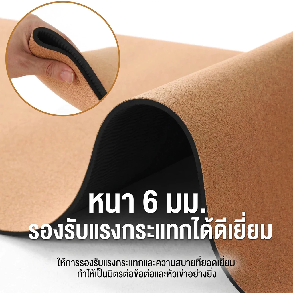 เสื่อโยคะไม้ก๊อก แผ่นโยคะธรรมชาติสำหรับการออกกำลังกายและโยคะร้อน thumbnail 3