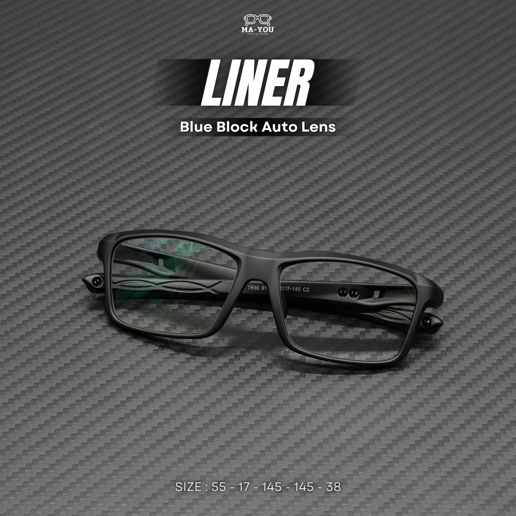 แว่นตาสายตาสั้นเลนส์บลูบล็อคออโต้ รุ่น Liner ''ไลน์เนอร์'' 81282 แว่นมีสายคล้องในตัว ในร่มเลนส์ใส ออกแดดเปลี่ยนสีเทาดำ