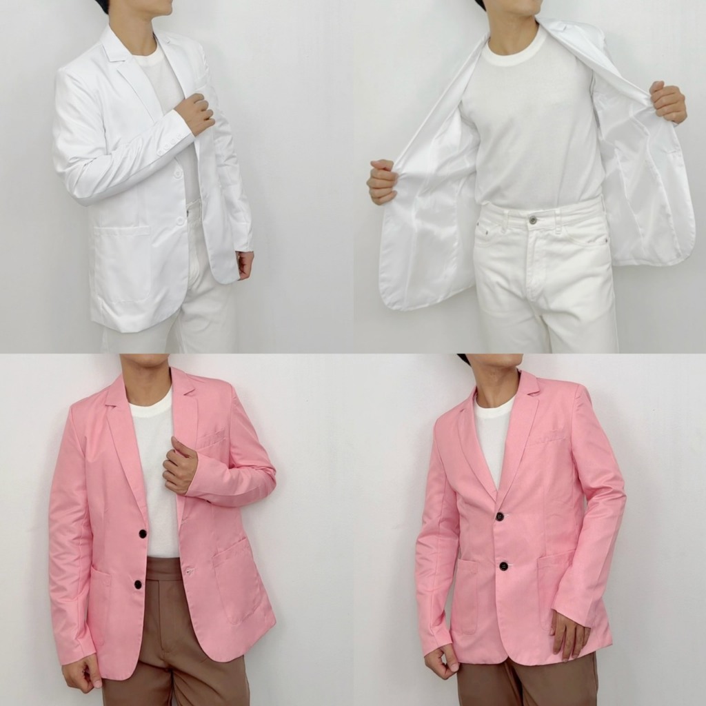 Blazer เบลเซอร์ผู้ชาย สีชมพู-สีขาว