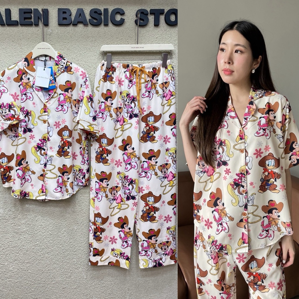 พร้อมส่ง Pajamas valen basic store ชุดนอนแขนสั้นขายาว อก42 รุ่นใหม่มีเชือก ป้ายวาเลนแท้ % ลายเข้าใหม่น่ารักมากๆ ราคา ถูกที่สุด ดีลบีเคเค แกลเลอรีภาพที่ 9
