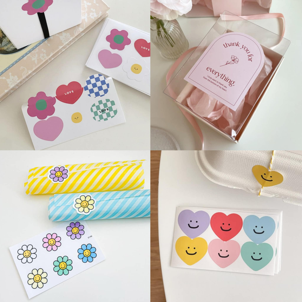 พร้อมส่งในไทย มี32แบบ สติกเกอร์ไดคัท หัวใจ หน้ายิ้ม smiley มินิมอล Sticker สติ๊กเกอร์ น่ารัก สติกเกอร์ตกแต่ง DIY