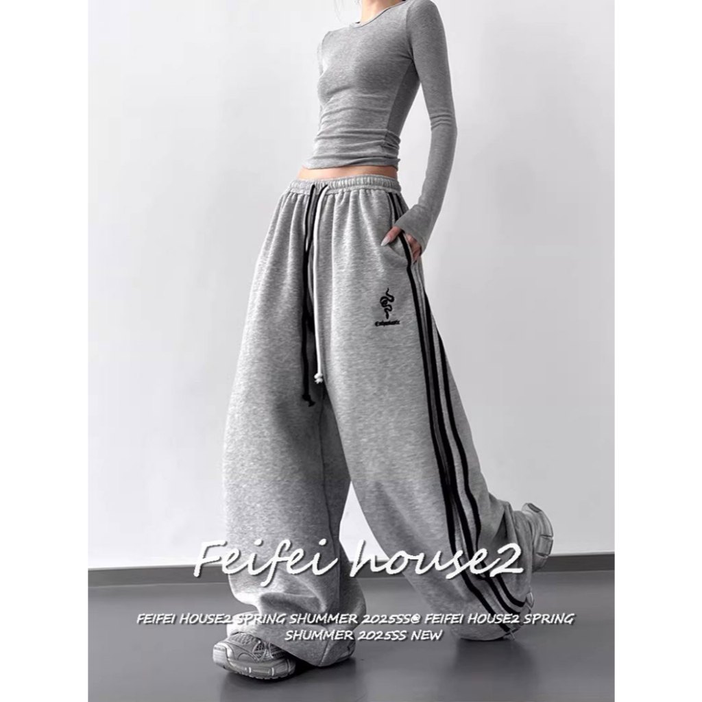 [Snake embroidered wide-leg pants]ผู้หญิงที่แถบด้านข้างสำหรับ กางเกงขายาวเอวสูงทรงขากว้างปักลายงู