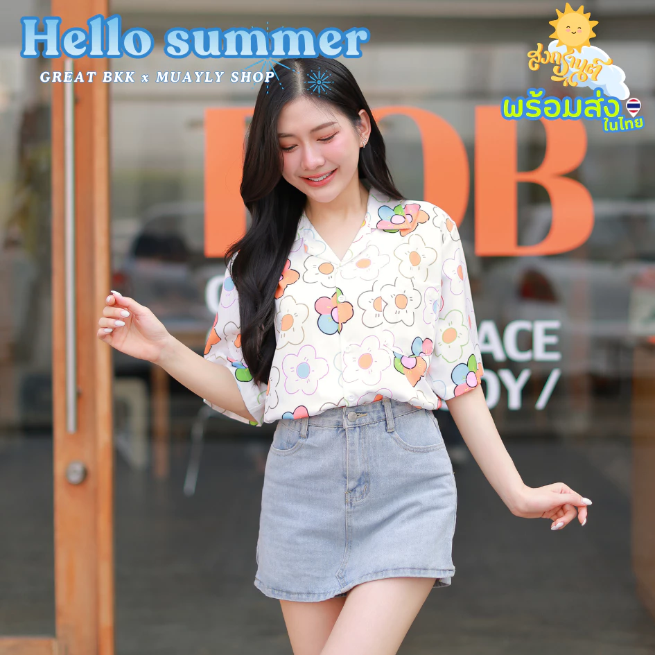 S100 เสื้อฮาวายลายสงกรานต์ แขนสั้น ชาย-หญิง สไตล์เกาหลี thumbnail 4