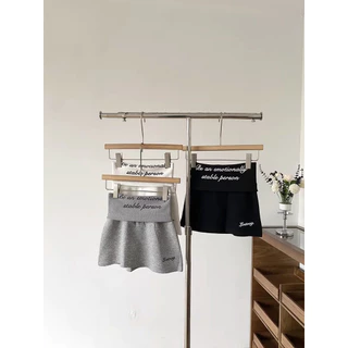 [A-line skirt with letter print, lined]เกาหลีรุ่นวินเทจผู้หญิงเทรนด์ตัวอักษรพิมพ์กระโปรงสั้นสบาย ๆ
