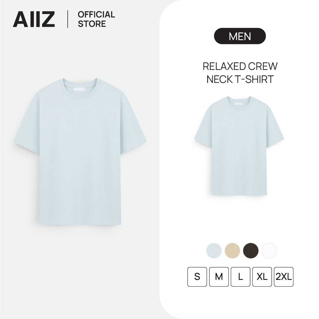 AIIZ เสื้อยืดคอกลมผู้ชาย ทรงหลวมสีพื้น