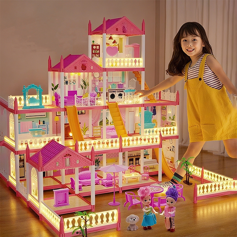 บ้านตุ๊กตา สุดหรู บ้านเจ้าหญิง ชุดปราสาทเจ้าหญิง บ้านของเล่นตุ๊กตา พร้อมเฟอร์นิเจอร์ มีไฟ
