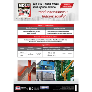 สีทาเหล็ก กันสนิม ไม่ต้องทารองพื้น TOA รัสท์เทค MD 2IN1 RUST TECH ราคาถูก ประหยัด สีรองพื้นบวกเคลือบทับหน้า ขนาด 1/4ลิตร