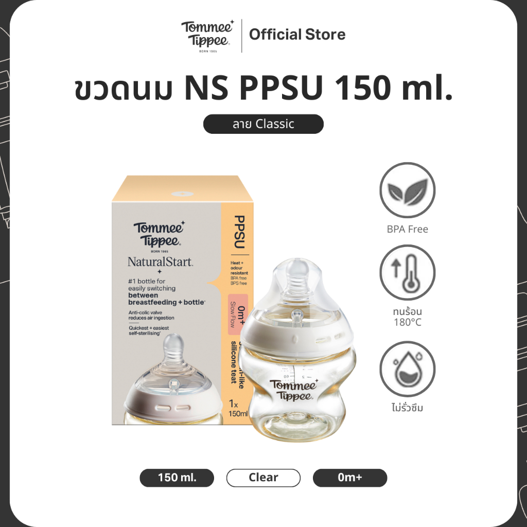 Tommee Tippee ขวดนม PPSU 260ml (แพ็ก 2) ขวดสีชา ทนความร้อนสูง พร้อมจุกเสมือนแม่ Size M