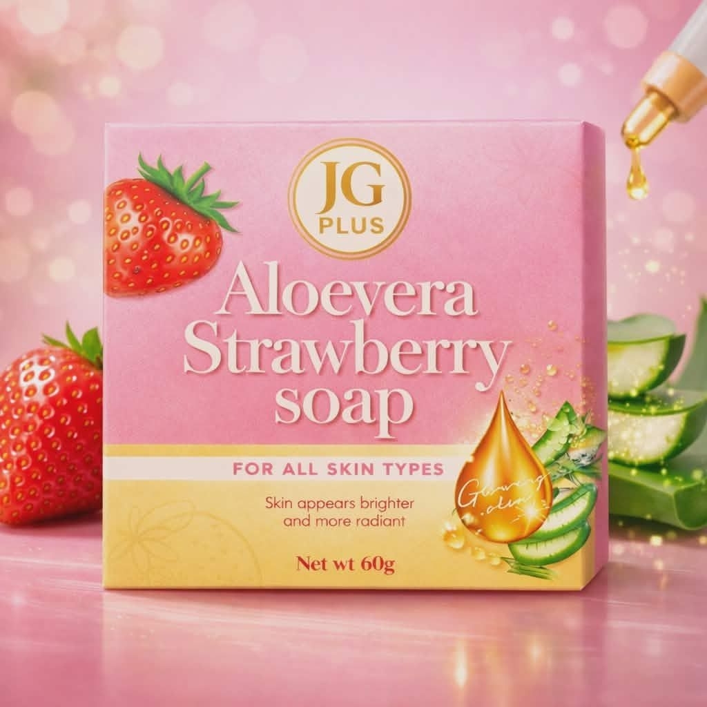 สบู่ JG PLUS Aloevera Strawberry Soap สำหรับทุกสภาพผิว ขนาด 60g บำรุงผิวให้เนียนนุ่มและสดใส
