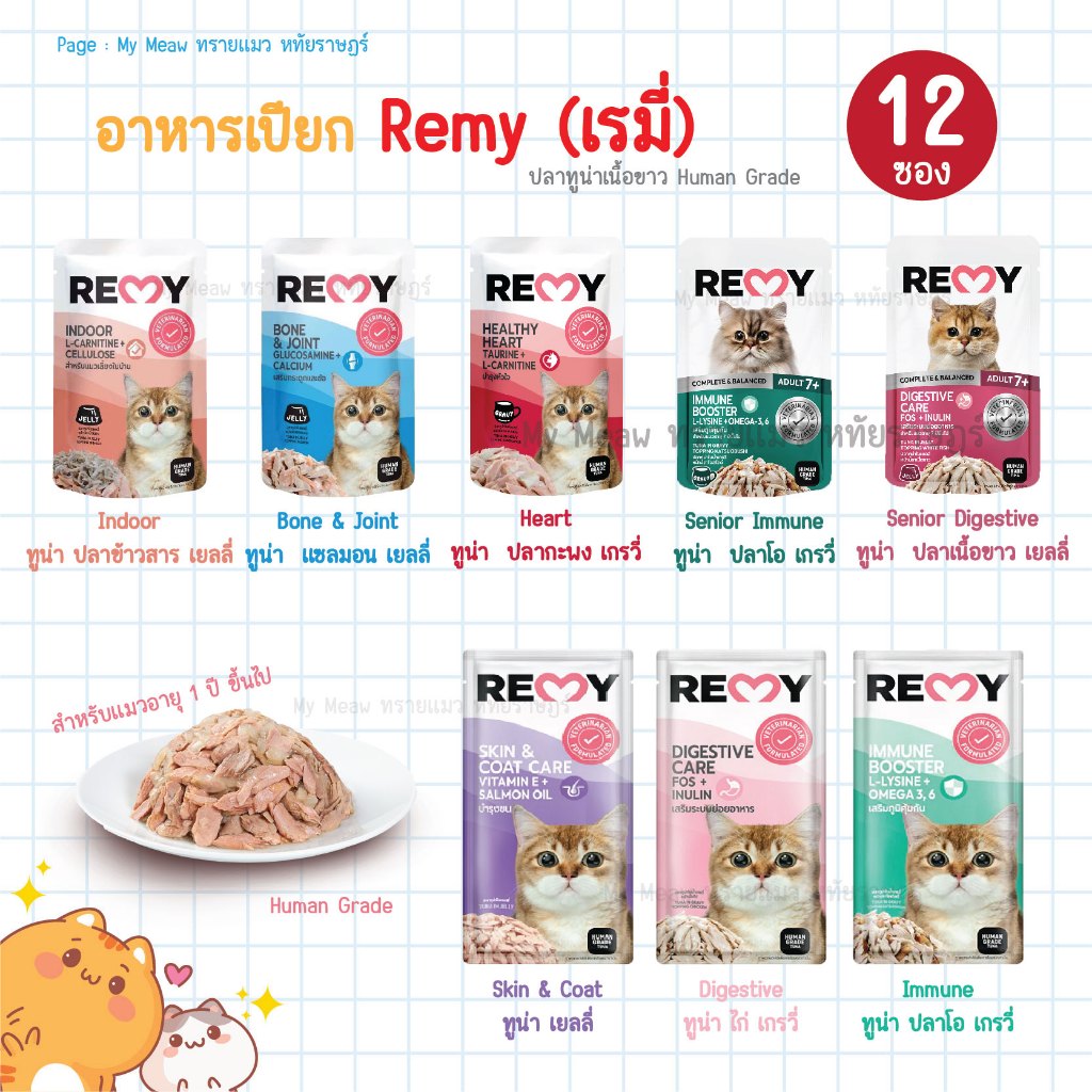 [ยกโหล 12 ซอง] Remy Cat อาหารเปียกแมว เรมี่ ไม่เติมเกลือ ขนาด 70 g. เนื้อปลาทูน่า สูตรดูแลสุขภาพ