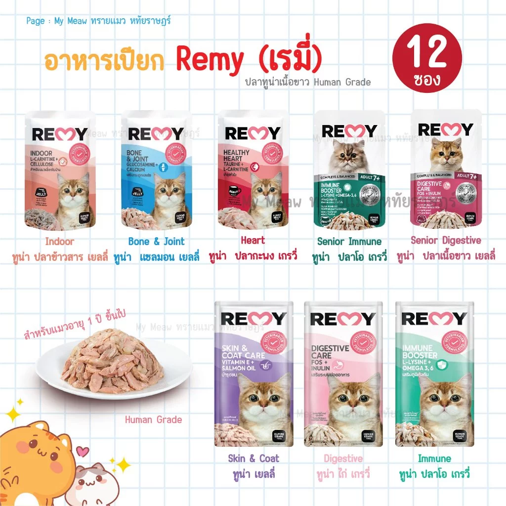 [ยกโหล 12 ซอง] Remy Cat อาหารเปียกแมว เรมี่ ไม่เติมเกลือ ขนาด 70 g. เนื้อปลาทูน่า สูตรดูแลสุขภาพ