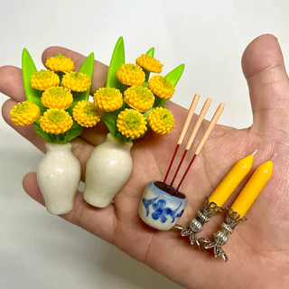 ธูปเทียนจิ๋ว / แจกันดอกไม้จิ๋วราคา/1คู่ (ดอกบัว/กุหลาบ/ดาวเรือง)