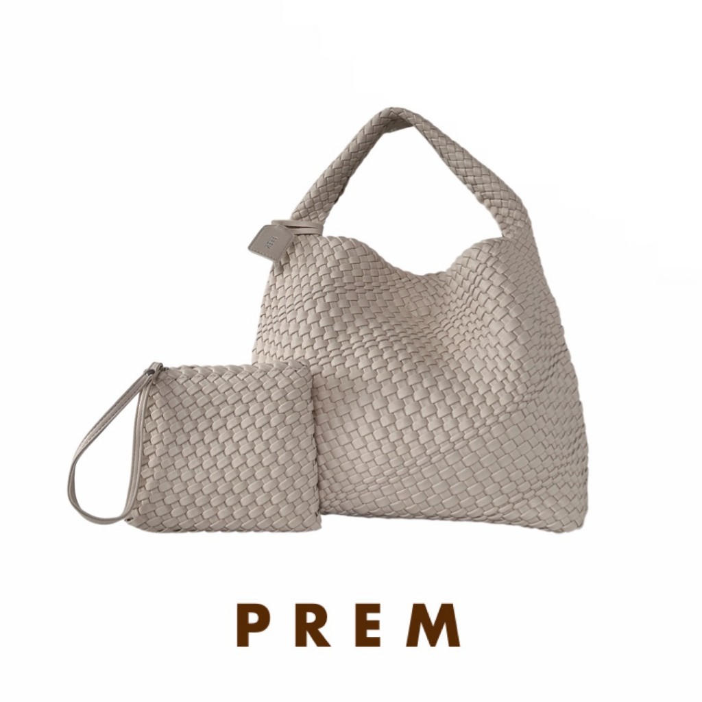 PREM กระเป๋านามิ ใบใหญ่ ลายสานหนังพรีเมี่ยม แถมใบเล็ก #905