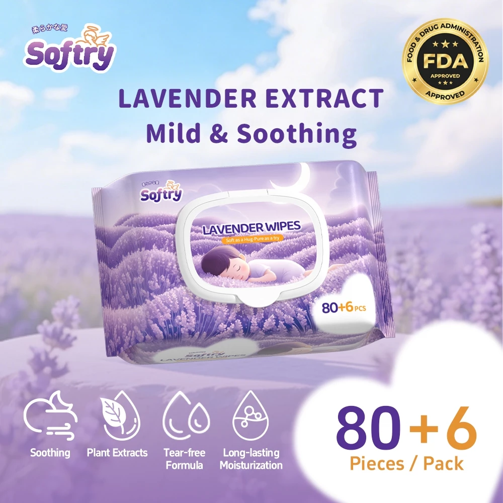 Softry Baby Wipes อนโยนต่อผิวเด็กแรกเกิด Sensitive Skin-Friendly 80+6 แผ่น พร้อมสีให้เลือก Alcohol-Free Chlorine-Free