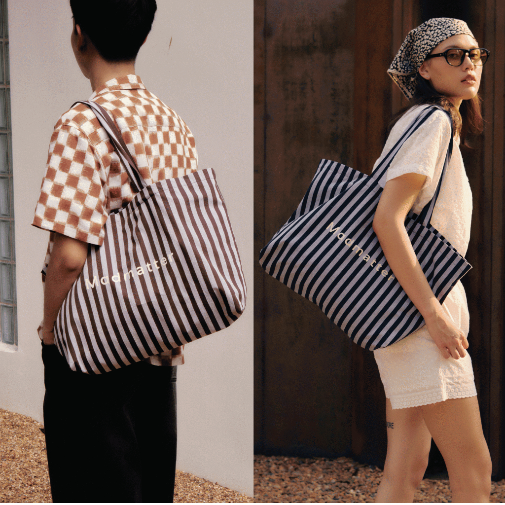 MM Drawstring Tote Bag กระเป๋าผ้าลายทาง มีหูรูด
