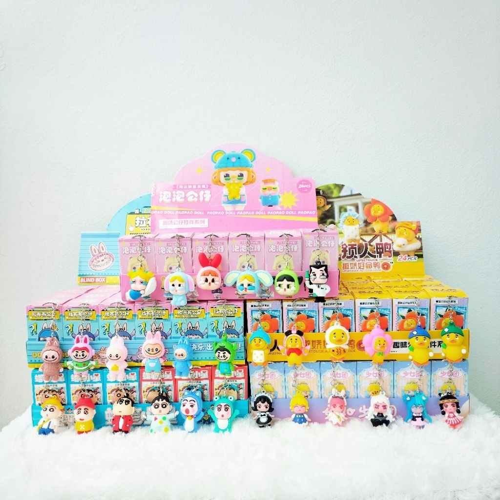 จุ่มจิ๋ว (ยกBOX 24กล่อง) กล่องสุ่มพวงกุญแจ ลายการ์ตูน น่ารักมาก ครายเบบี้ ลาบูบู้ เป็ด มีหลาบแบบ กล่องสุ่มจิ๋ว