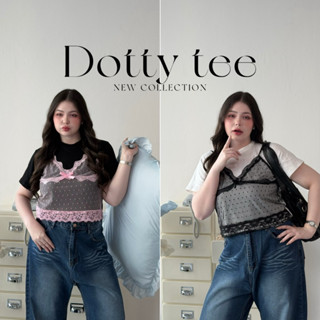 เสื้อยืดผ้ายูนิโคล่ เย็บติดลูกไม้ซีทรูลายดอท ทรงเอี๊ยม สายเก…