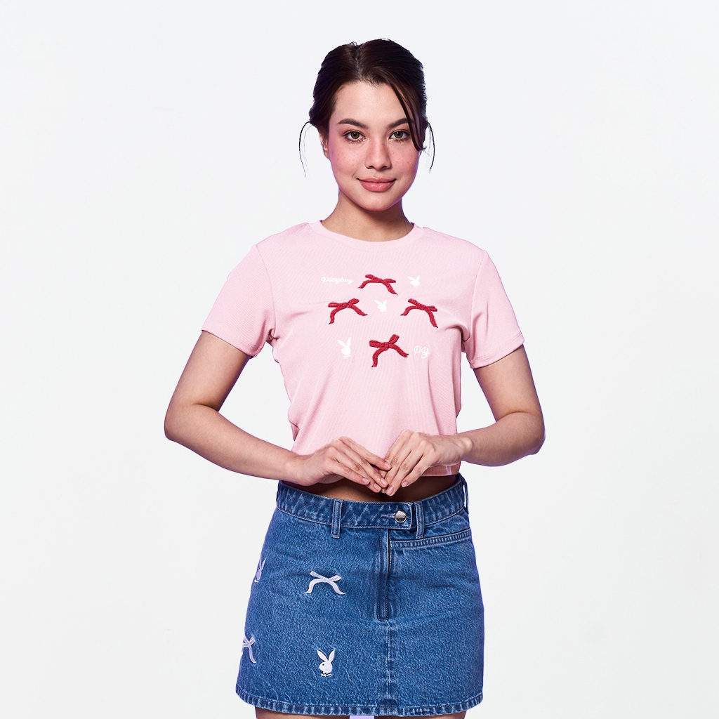 PLAYBOY   เสื้อผ้าผู้หญิง/เสื้อ/เสื้อยืดสีดำ รุ่น P1WT265TF019BK