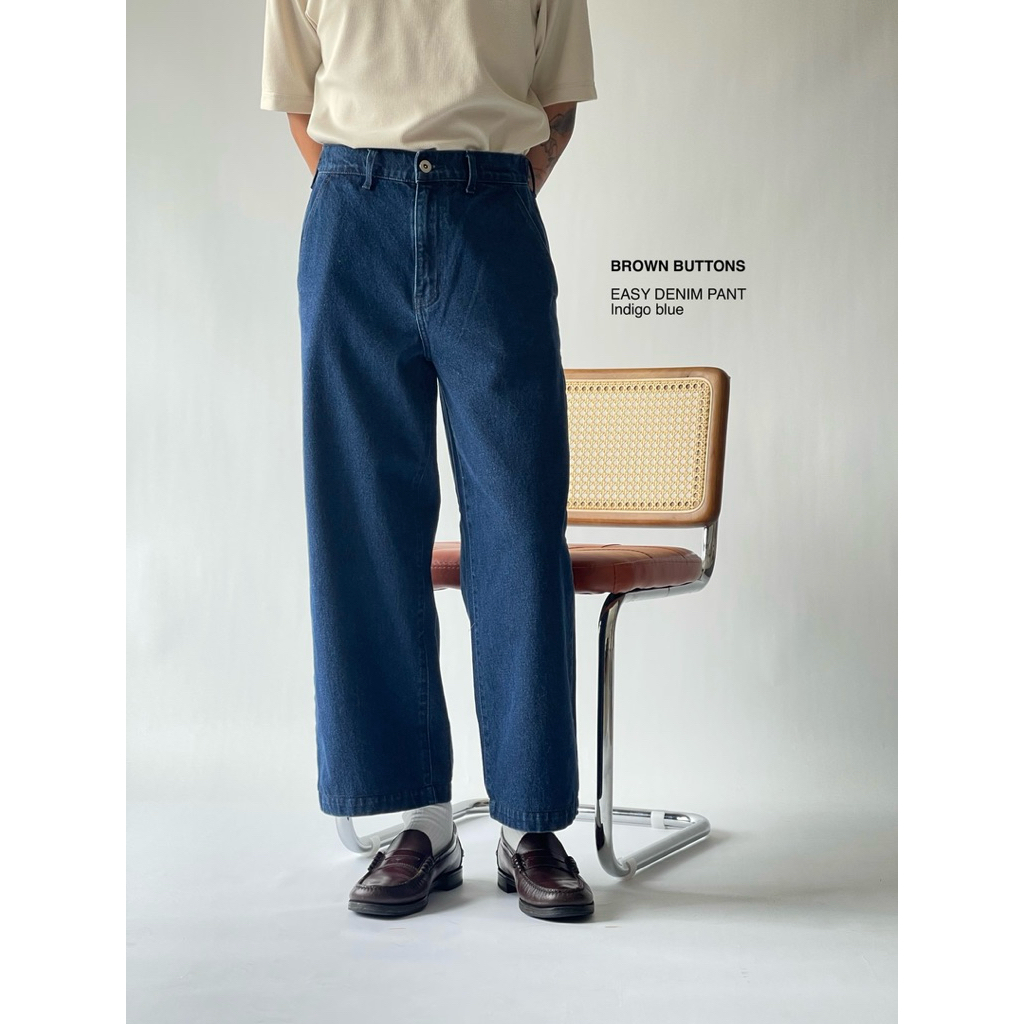 BROWN BUTTONS EASY DENIM PANTS กางเกงขาวยาว ผ้ายีนส์ฟอก ทรงกระบอกตรง
