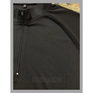 เสื้อยืด/เสื้อคอซิปสีพื้น ไหล่สโลป-แขนยาว สีดำ/ผ้าไมโครเรียบ (Polyester)