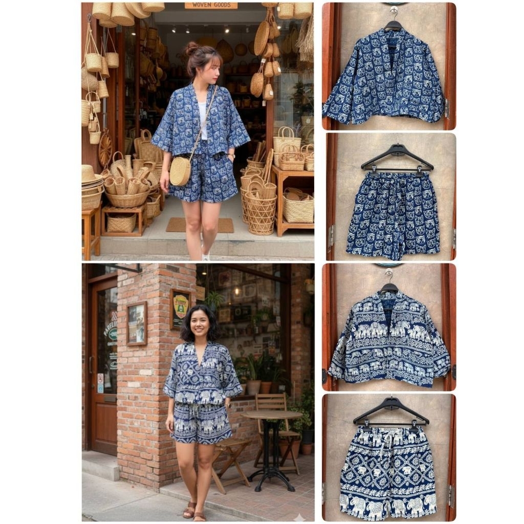 เซ็ตเสื้อคลุมครอป “ ผ้าสาลู ”ใส่คู่กับกางเกงขาสั้นผ้าสาลู