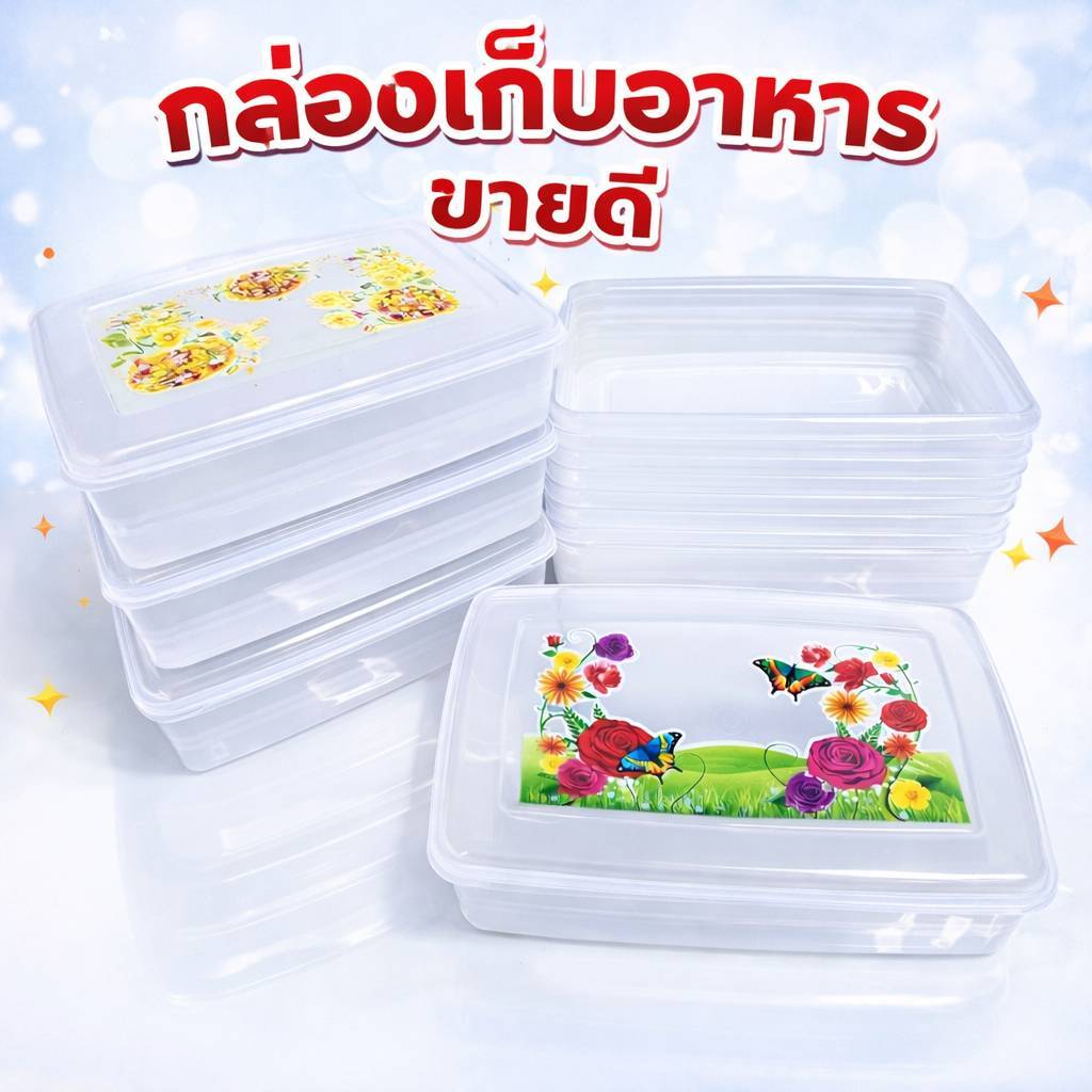 (ขาย 6ใบ และ 12 ใบ) กล่องหมูปิ้งไม้ กล่องใส่อาหาร  ใส่ของแช่เย็นฝาคละลาย T4-72