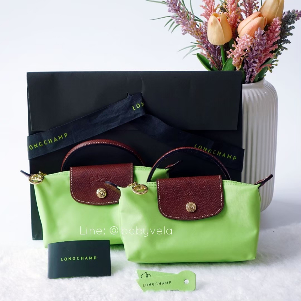 💥Longchamp💥 Le Pliage Pouch with Handle (Green) ของแท้💯 (ไม่มีสาย)