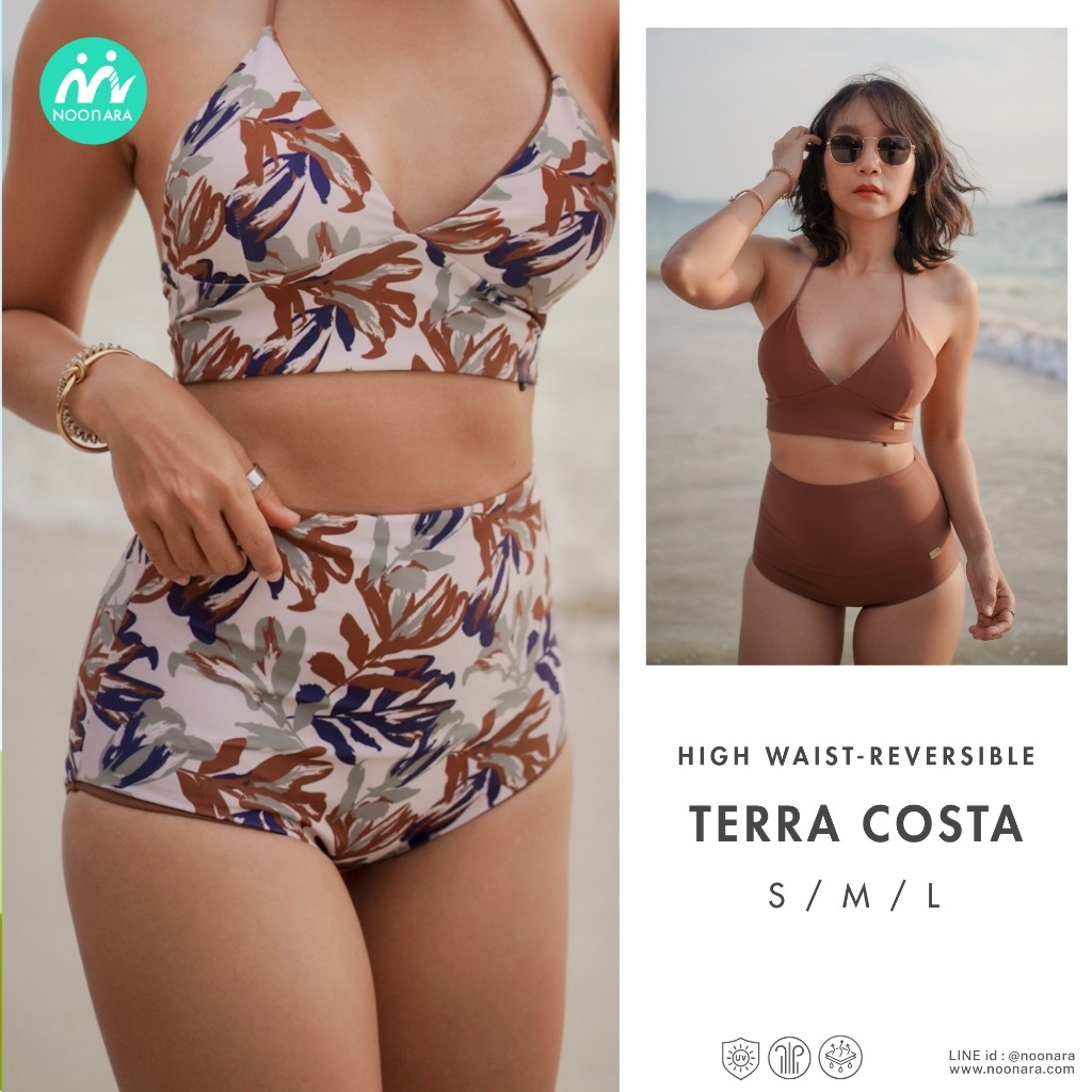 NooNara High Waist - reversible : Sunset Petal  (เฉพาะกางเกง) กางเกงบิกินี่ เอวสูง ใส่ได้ 2 ด้าน ว่ายน้ำ ดำน้ำ เซิร์ฟ