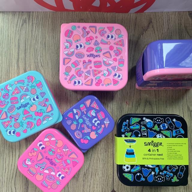 Smiggle สมิกเกิล 🌸 กล่องใส่ขนม ของว่าง 4 in 1