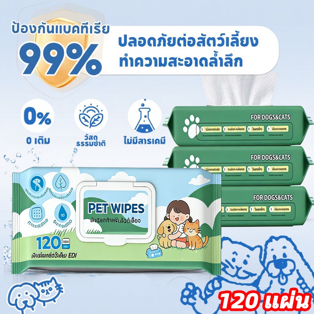 120ชิ้นทิชชู่เปียกสัตว์เลี้ยง Pet Record ผ้าเปียกแมว ผ้าเปียกหมา ทำความสะอาด พกพาสะดวก ของใช้แมว กลิ่นหอมๆ