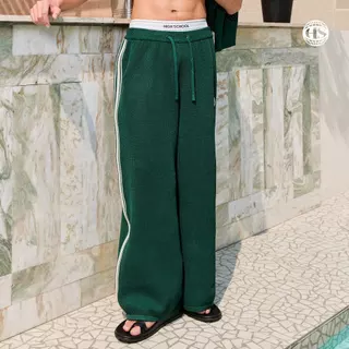 Highschool Summer Collection : Clubhouse Stripe Crochet Track Pants กาเกงขายาวแทร็คไหมพรม - BTB36019