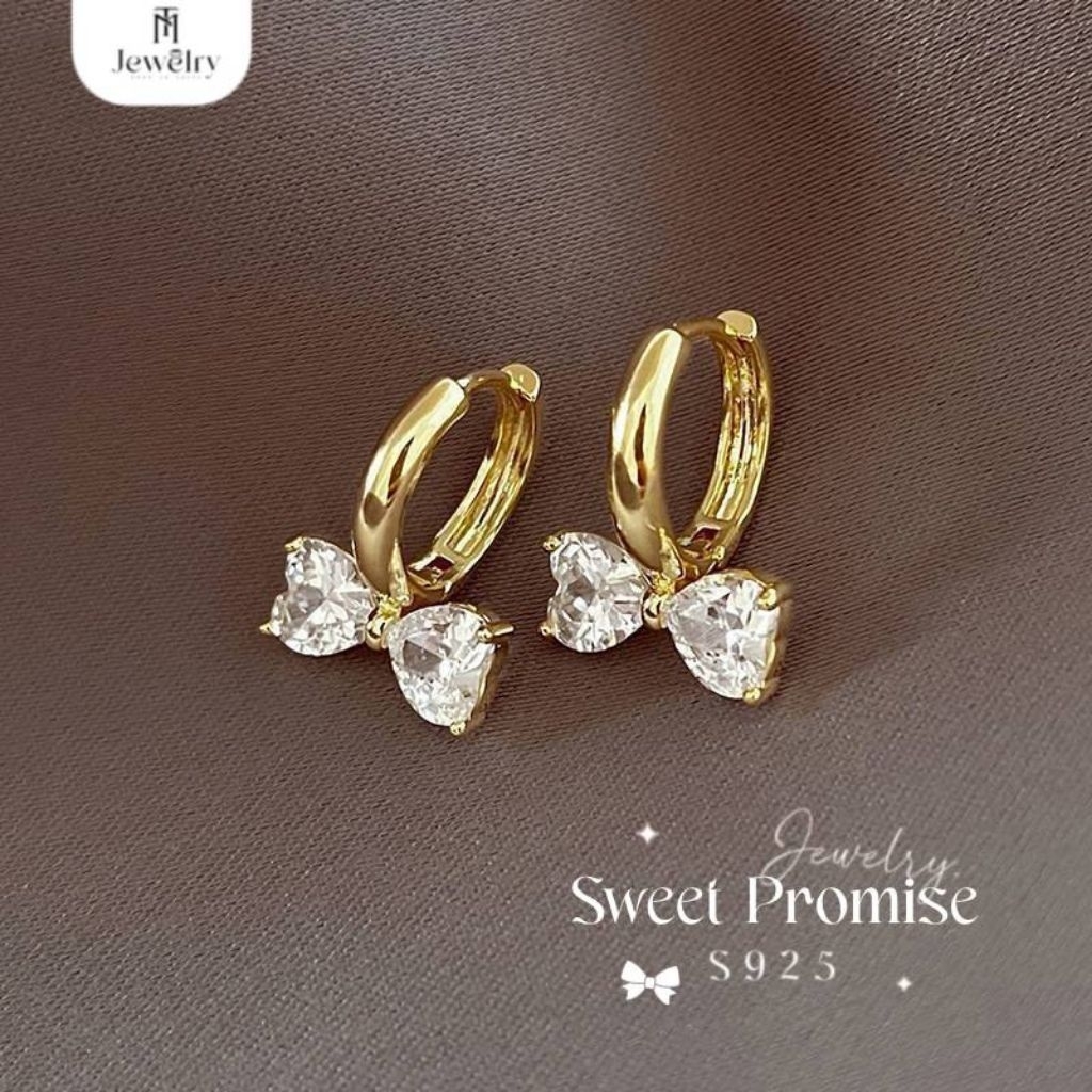 TM Jewelry ต่างหูเงินแท้ 92.5% รุ่น Sweet Promise ต่างหูห่วงโบว์คริสตัล ตุ้มหูเงินแท้ ตุ้มหูแฟชั่น ตุ้มหูแบบห่วง