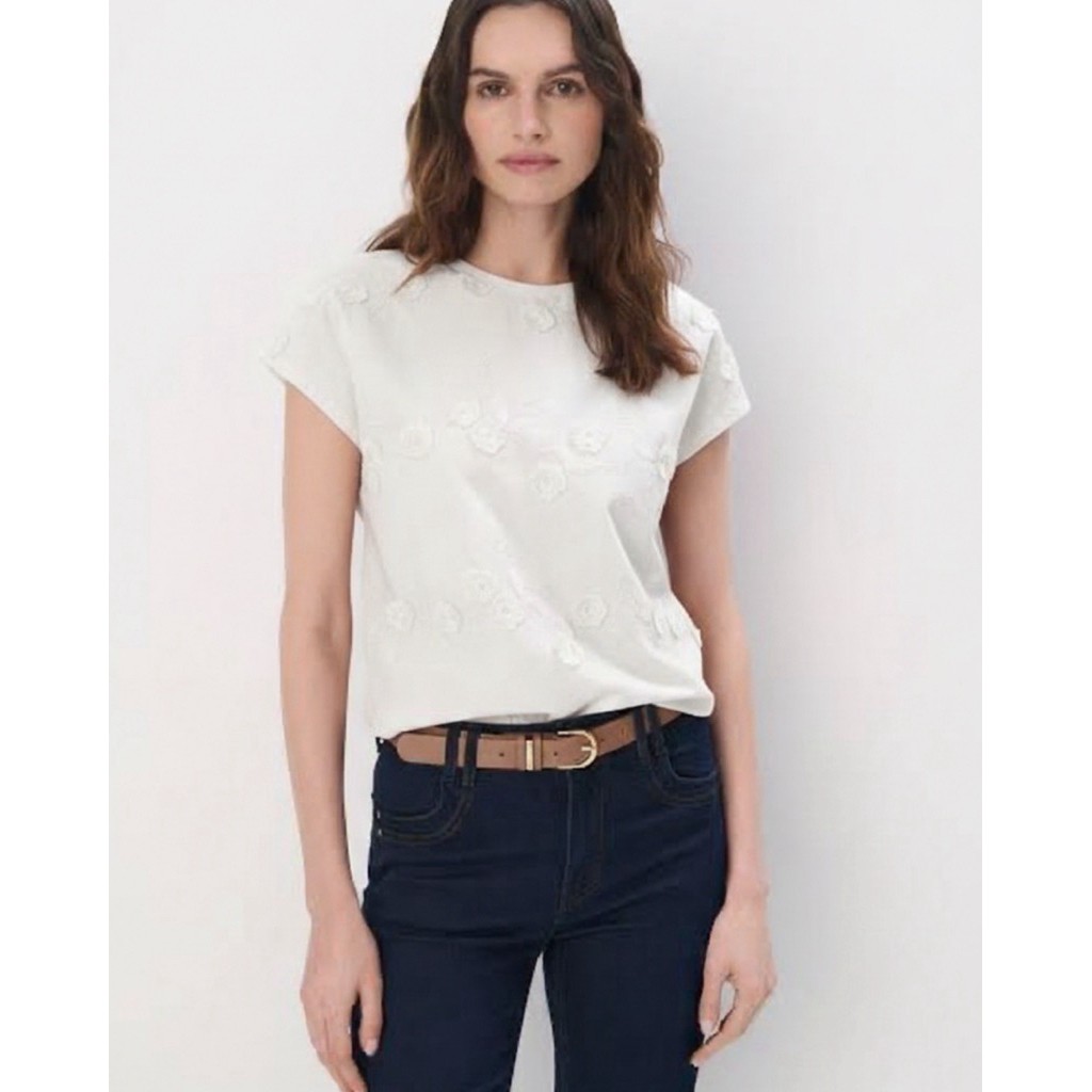 MOHITO เสื้อเบลาส์ คอกลม แขนสั้น BAWETNIANA BLUZKA Z HAFTEMKOLOR BIATY (A0102)