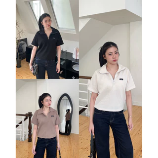 (เติมครีม/น้ำตาล🐻🧁)HAPTOP47 Zippy Polo เสื้อโปโลซิปผ้าร่องไหมพรม (happysummer.bkk)