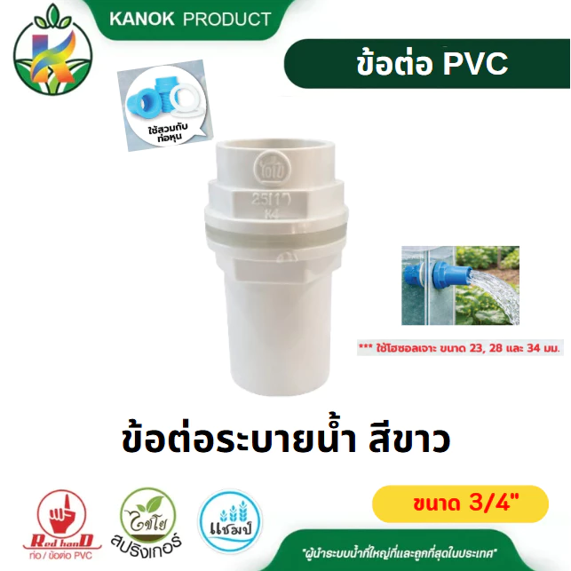 ข้อต่อท่อ PVC ตู้ปลา แบบตรง รูท่อPVCไทย(หุน) 1/2" 3/4" 1" ข้อต่อระบายน้ำ พร้อมประเก็น TPE SKU 51801 thumbnail 6