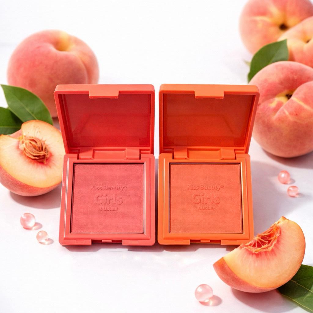 บลัชออน kiss Beauty Girl​ Blusher​ โทนส้ม โทนพีช​ เนื้อฝุ่นละเอียดบางเบา สีสวย ติดทนนาน