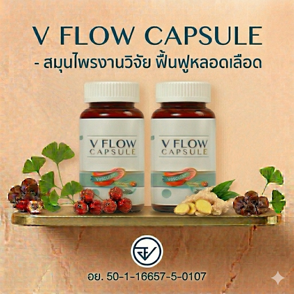 V FLOW CAPSULE สมุนไพรสกัดเข้มข้น บำรุงร่างกาย ลดไขมันในหลอดเลือด ช่วยให้ระบบเลือดไหลเวียนได้ดี