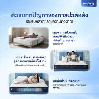 SleepHappy ที่นอนยางพาราและพ็อกเก็ตสปริง สัมผัสเย็น รุ่น Atlantis V2 Lite หนา 8 นิ้ว ให้สัมผัสแน่นนุ่ม หลับสบาย