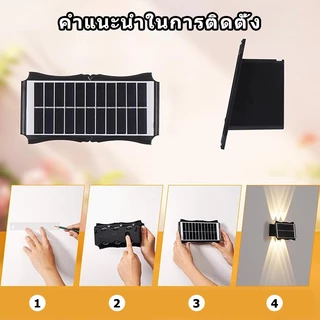 【การจัดส่งไทย】โคมไฟติดผนัง 2/4/6/8 LED ไฟโซล่าเซลล์ กันน้ํา สําหรับตกแต่งสวน IP65 Solar light