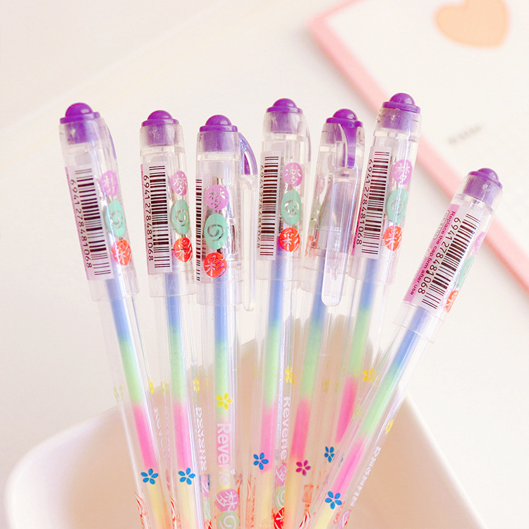 {chuanchuan}ปากกาเจลสีรุ้ง 6สีในแท่งเดียว วาดรูปตกแต่ง สีรุ้ง ไฮไลต์