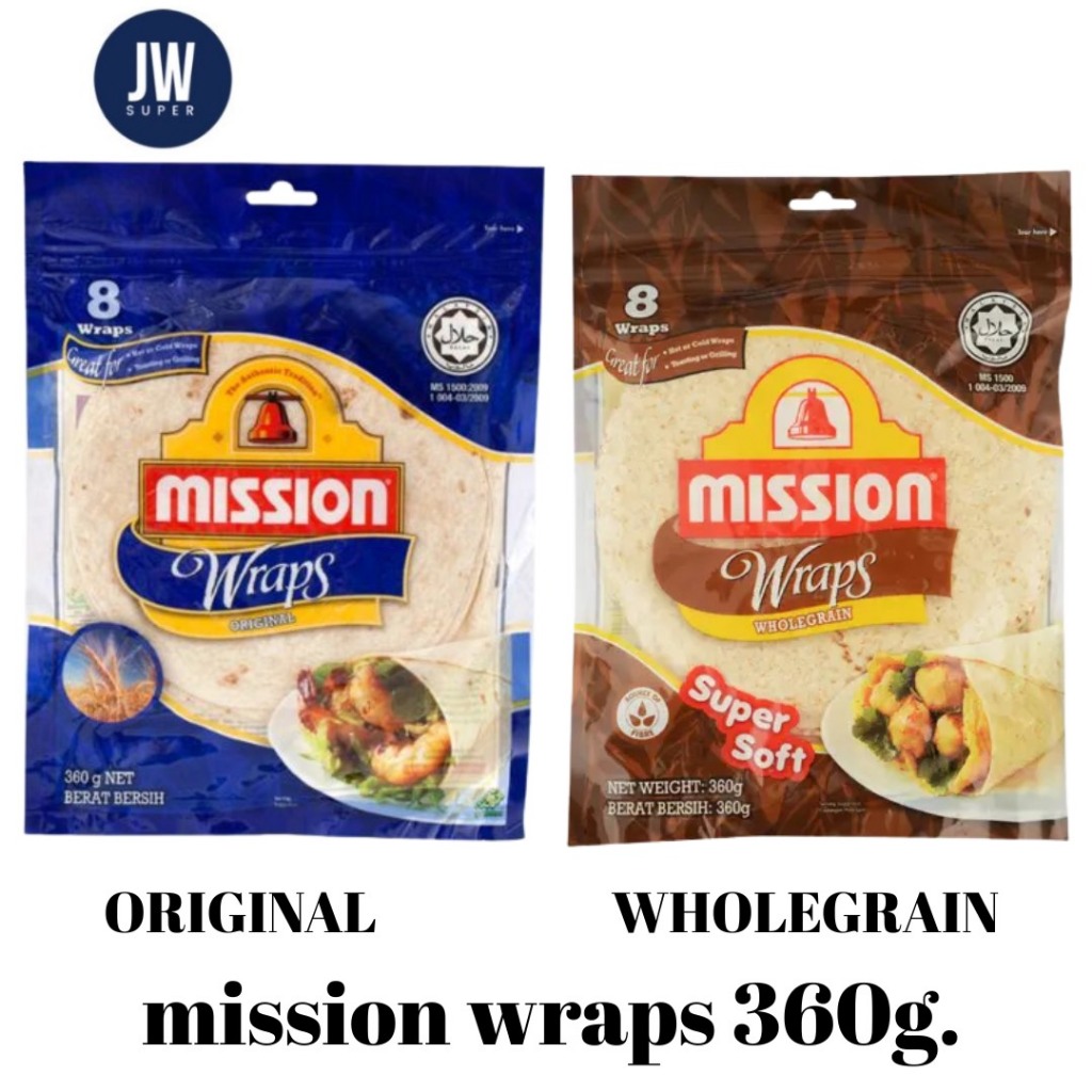 Mission wrap มิชชั่นแร็ป แผ่นแป้งเคบับ แป้งตอร์ติญ่า รสออริจินัลและรสโฮลเกรน ขนาด 360 กรัม (g.)BBE: 12/2026